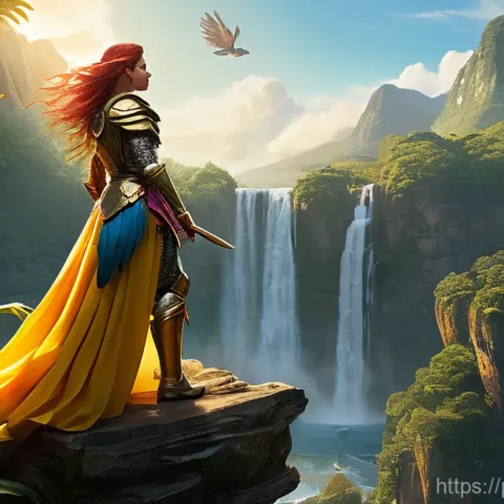 로스트아크 모험의 서 보상 - **Prompt 1: "The Grand Discovery of Arkesia"**
    A heroic female adventurer, clad in intricate fan...